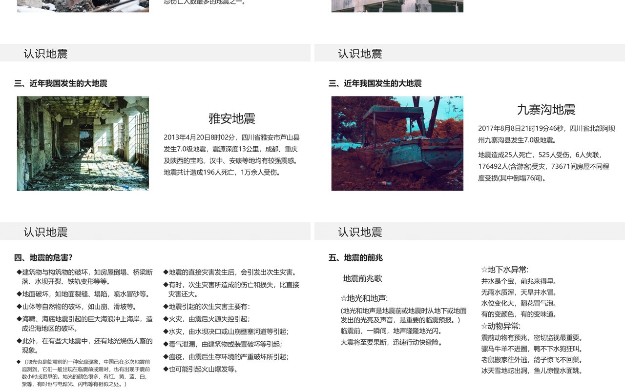 简约风防震减灾珍惜生命动态PPT模板