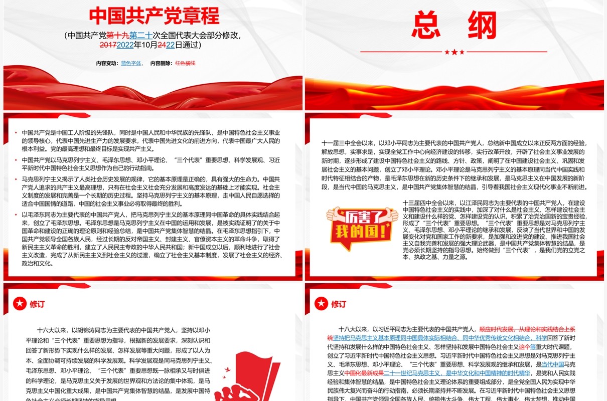 红色党政风中国共产党党章新旧对照PPT模板