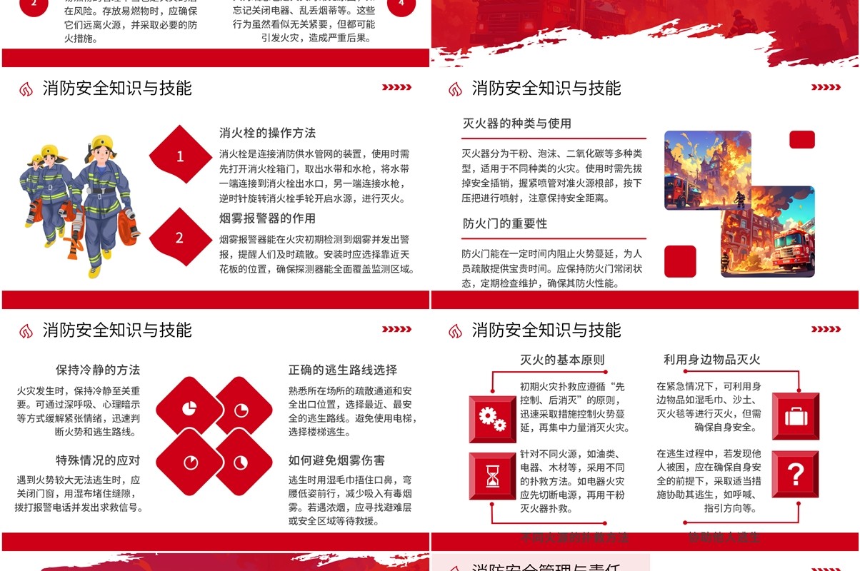 红色插画风中国消防安全公开课PPT模板
