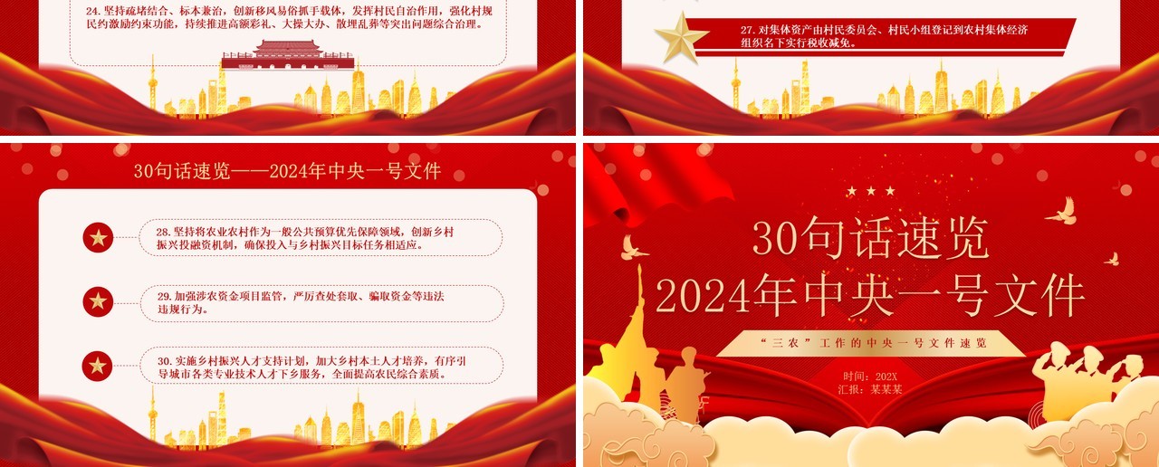 红色党政风2024中央一号文件速览PPT模板