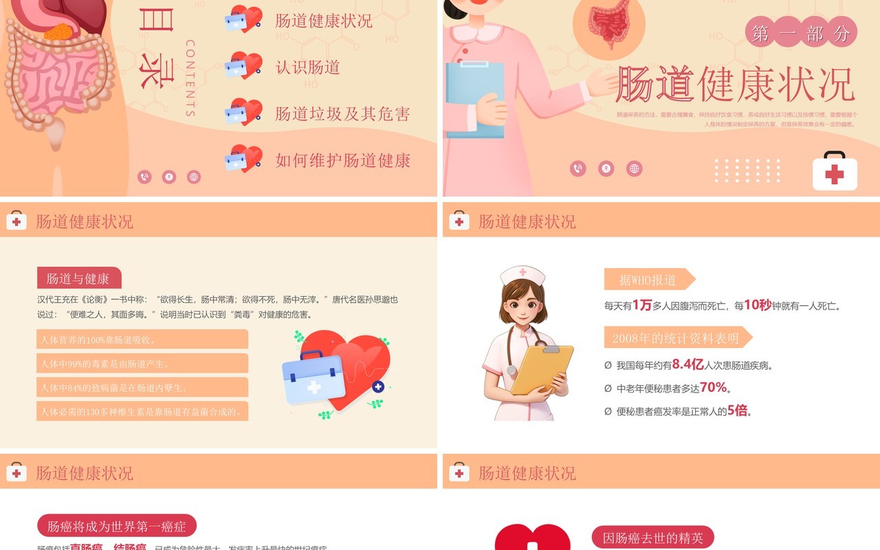 橙色清新风肠道健康管理PPT模板