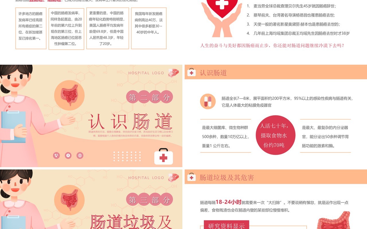 橙色清新风肠道健康管理PPT模板