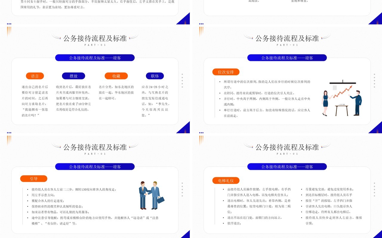 橙蓝简约风公司接待标准及办会流程PPT模板