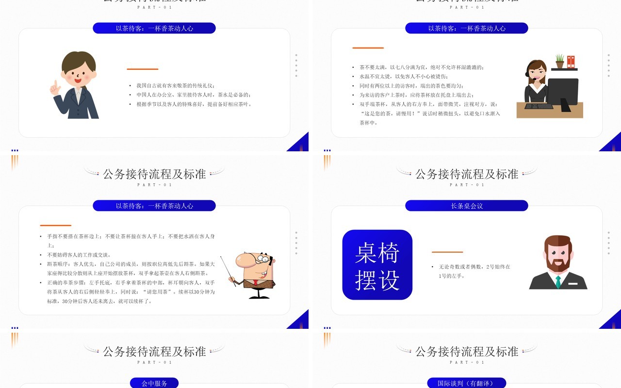 橙蓝简约风公司接待标准及办会流程PPT模板