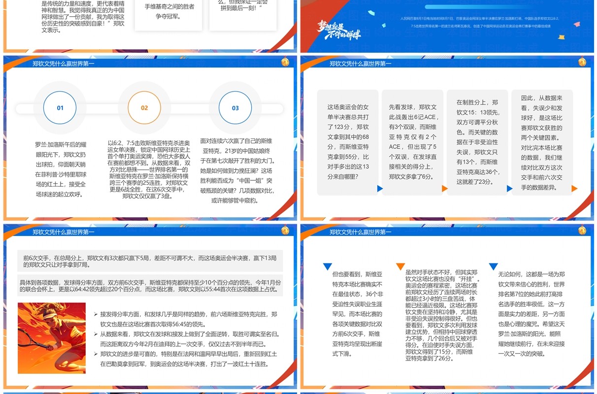 蓝色插画风中国网球郑钦文金牌创造历史PPT模板