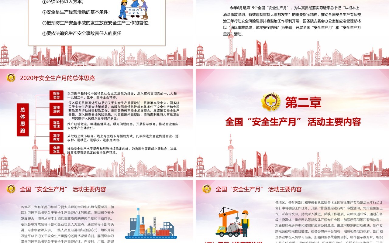 红色简约2020年全国安全生产月主题活动宣传PPT模板