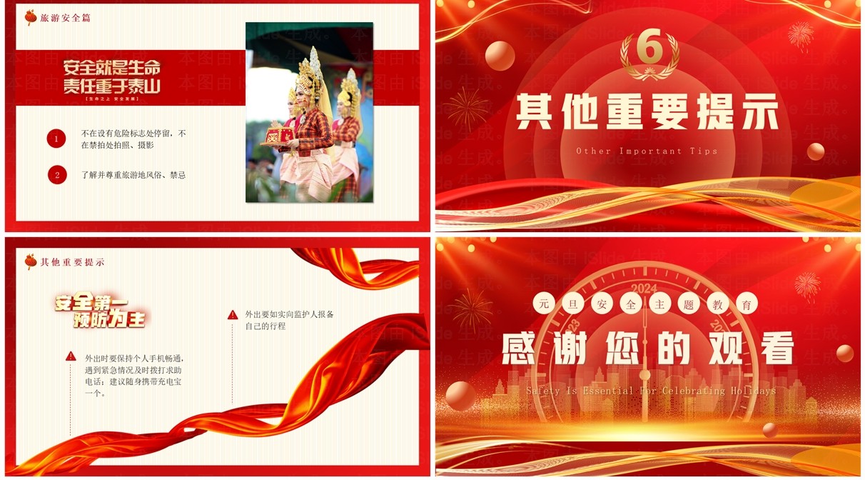 红色商务风元旦假期安全教育PPT模板