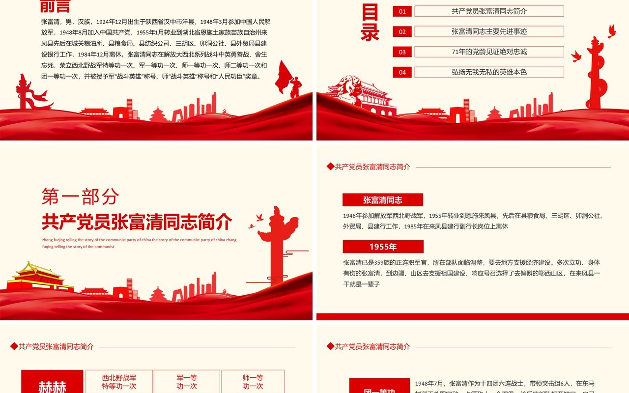 庆祝中国共产党成立100周年讲好中国共产党的故事之张富清动态PPT模板
