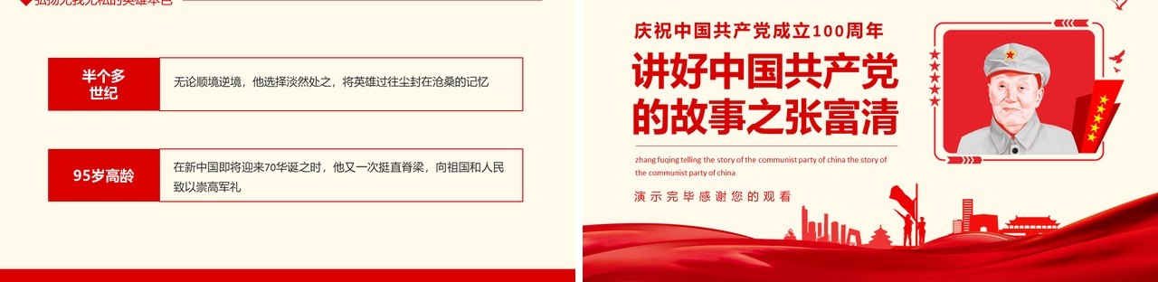 庆祝中国共产党成立100周年讲好中国共产党的故事之张富清动态PPT模板