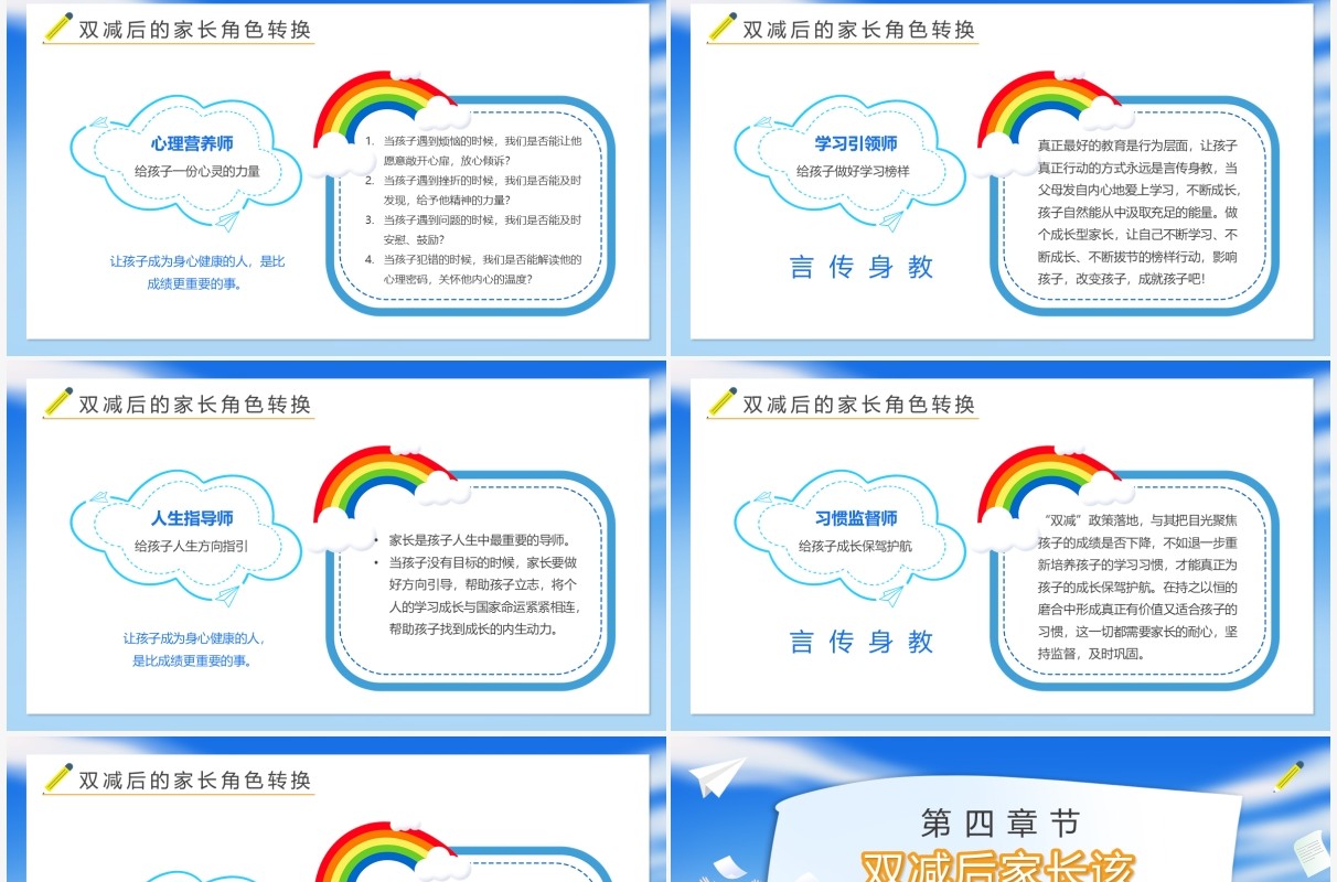 蓝色卡通共话双减共育未来PPT模板
