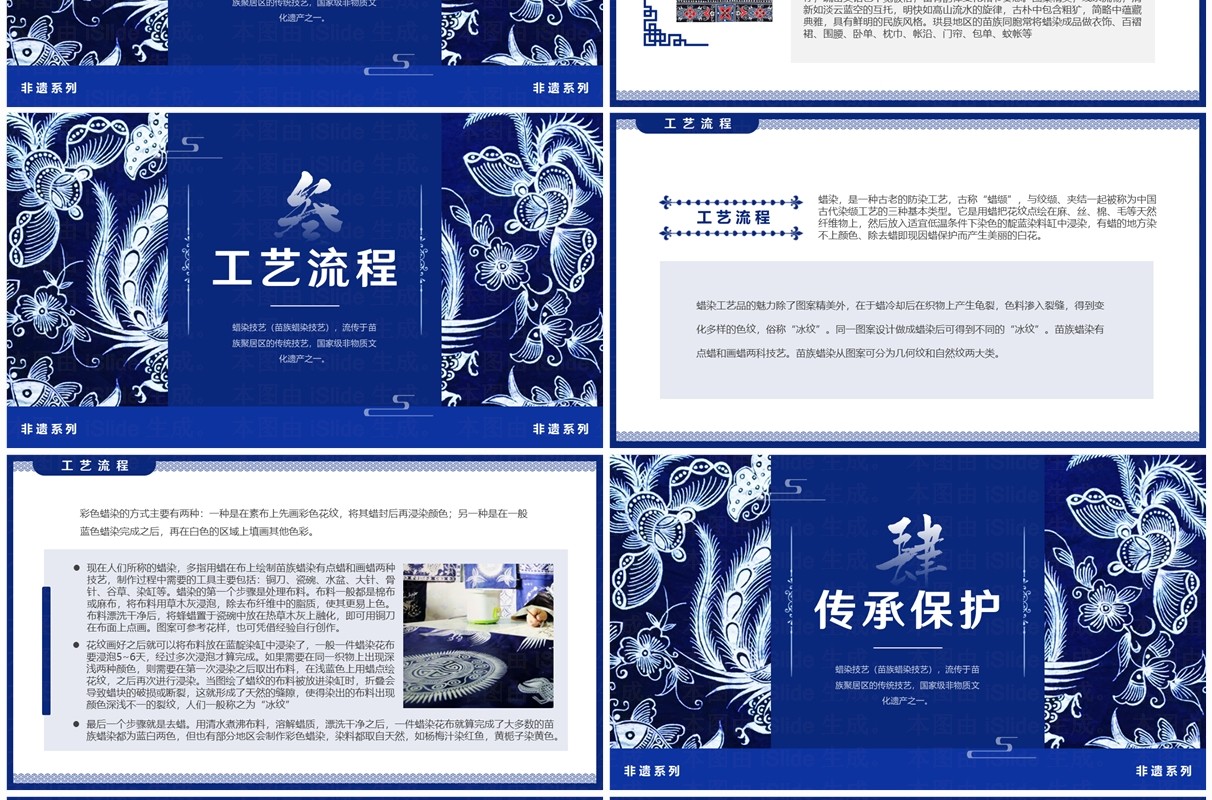 蓝色中国风非遗系列之苗族蜡染PPT模板