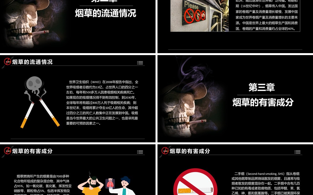 黑色世界无烟日公益宣传活动PPT模板
