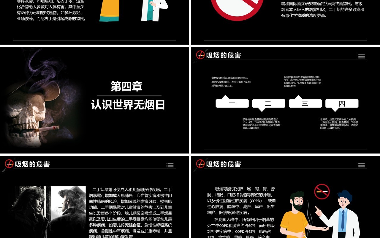 黑色世界无烟日公益宣传活动PPT模板