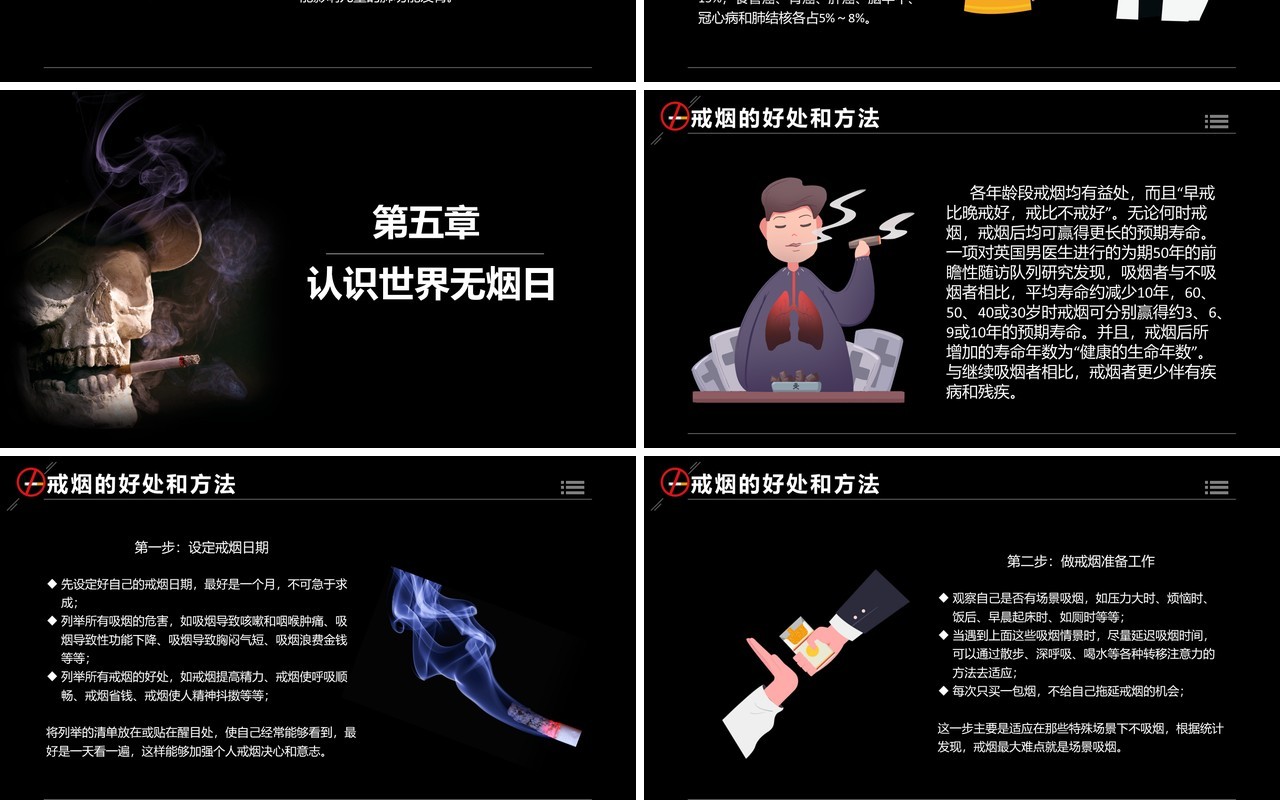 黑色世界无烟日公益宣传活动PPT模板