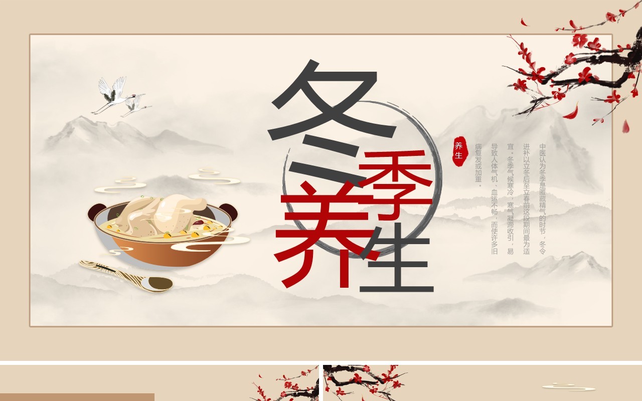 棕色简约中国风冬季养生宣传PPT模板