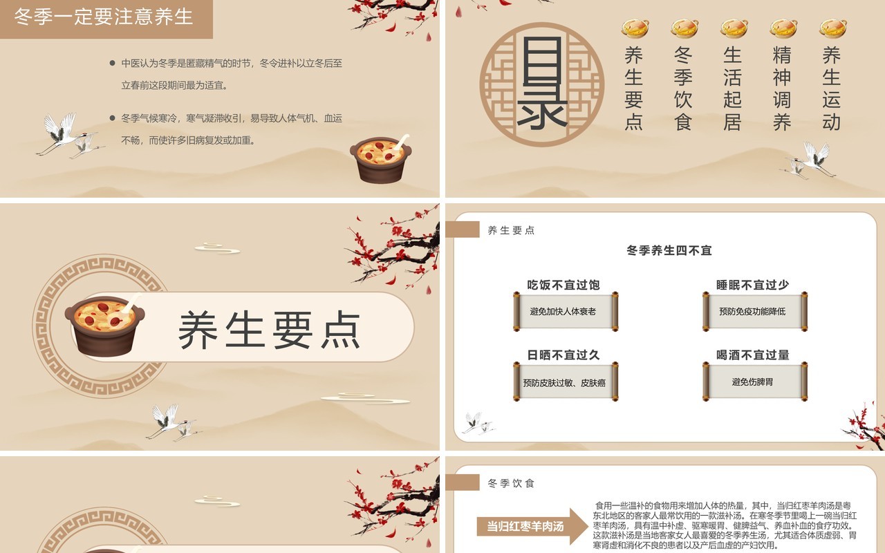 棕色简约中国风冬季养生宣传PPT模板