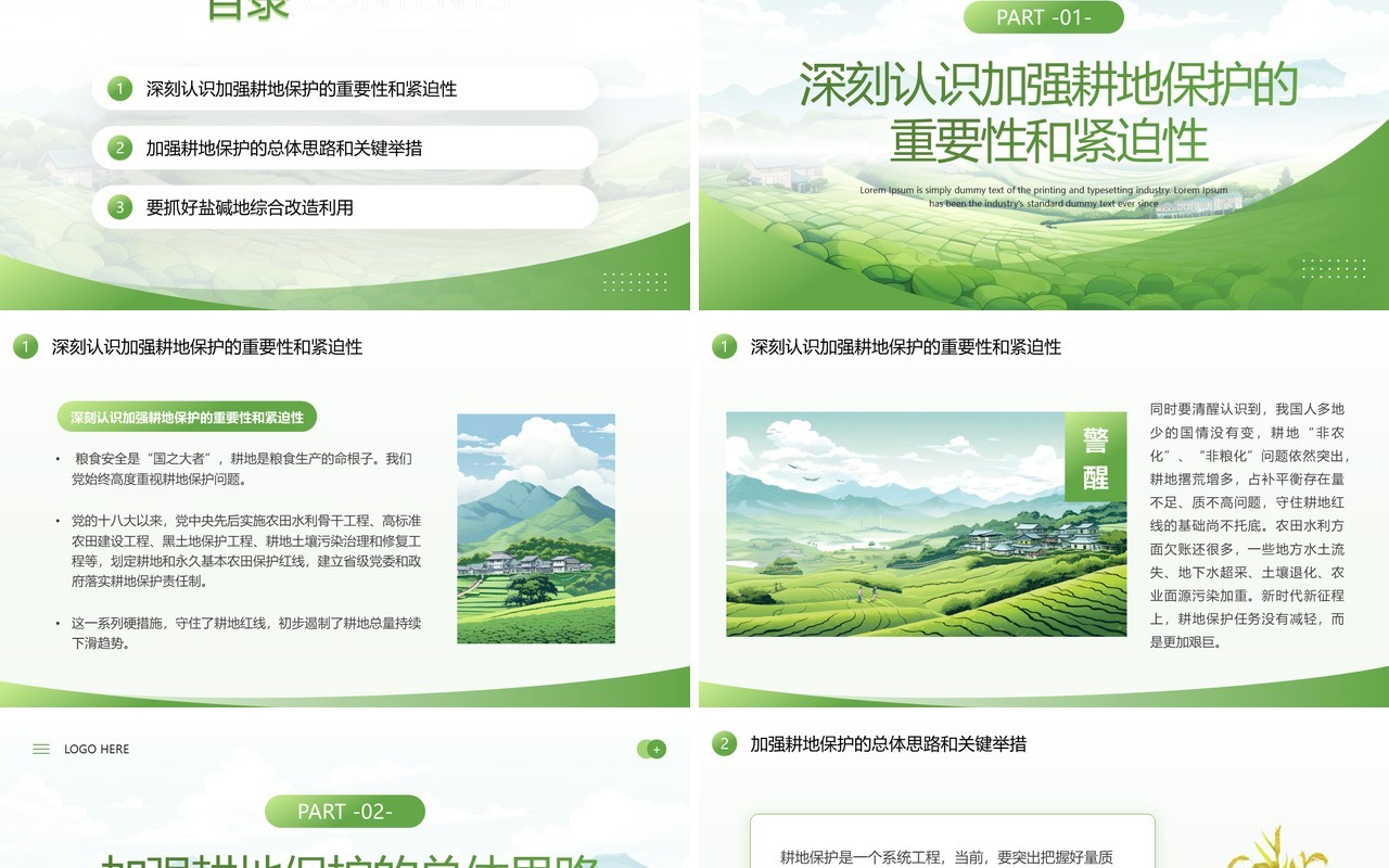 绿色简约风切实加强耕地保护培训PPT模板