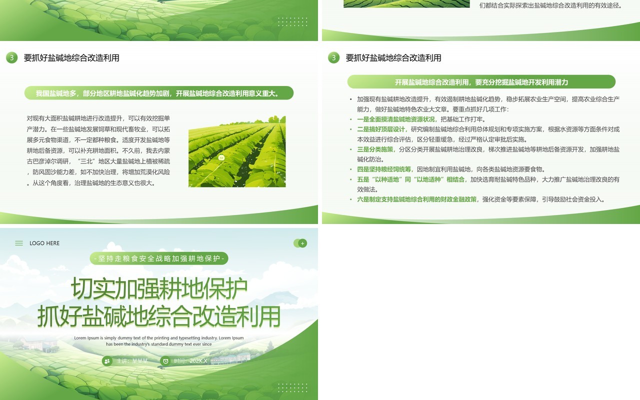 绿色简约风切实加强耕地保护培训PPT模板