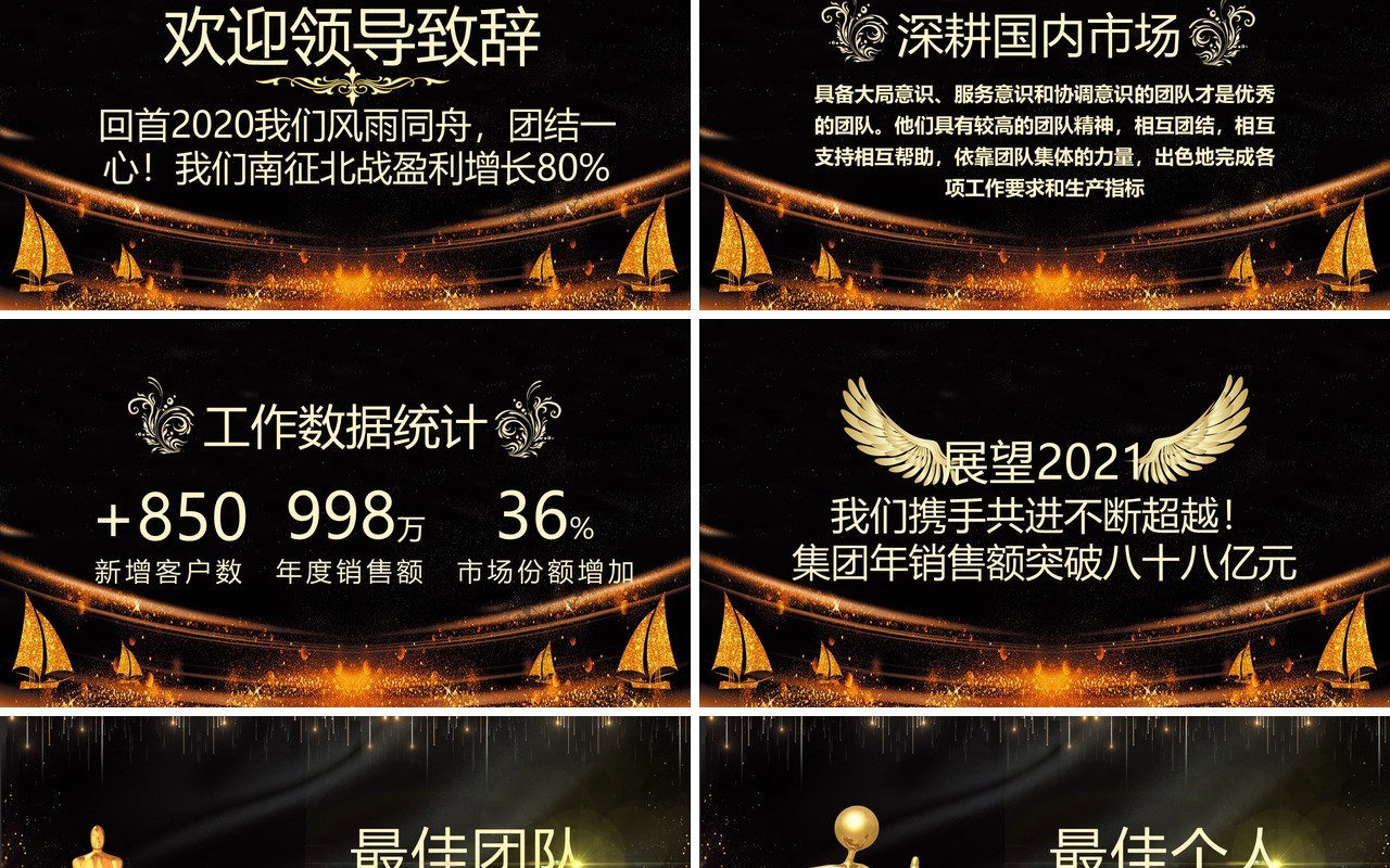 2021黑金企业年会年终颁奖盛典晚会通用PPT模板