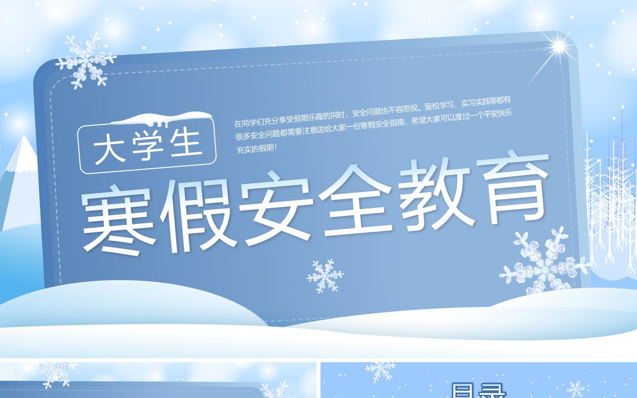 蓝色简约大学生寒假安全教育宣传PPT模板