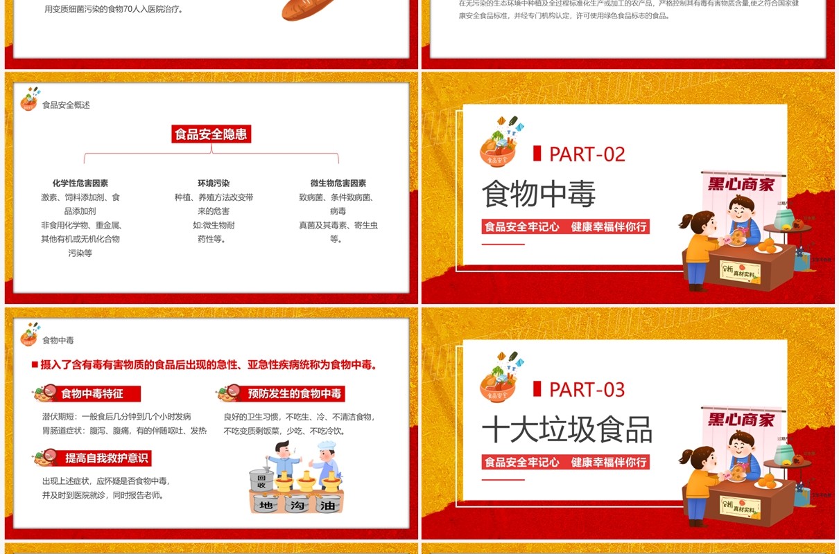 红色卡通风儿童校园食品安全PPT模板
