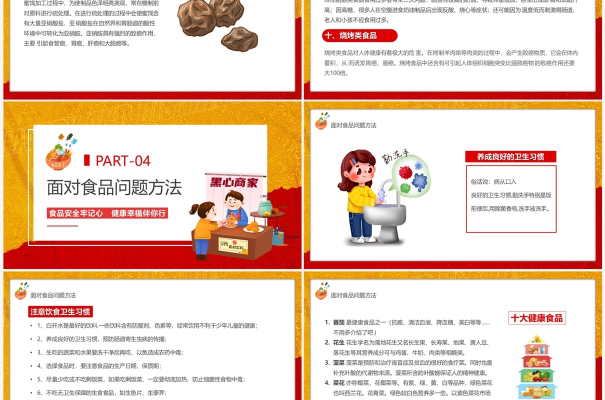 红色卡通风儿童校园食品安全PPT模板