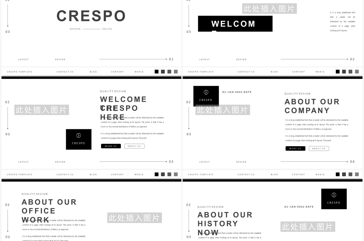 黑白简约简洁个人工作简历报告PPT模板Crespo Powerpoint Template