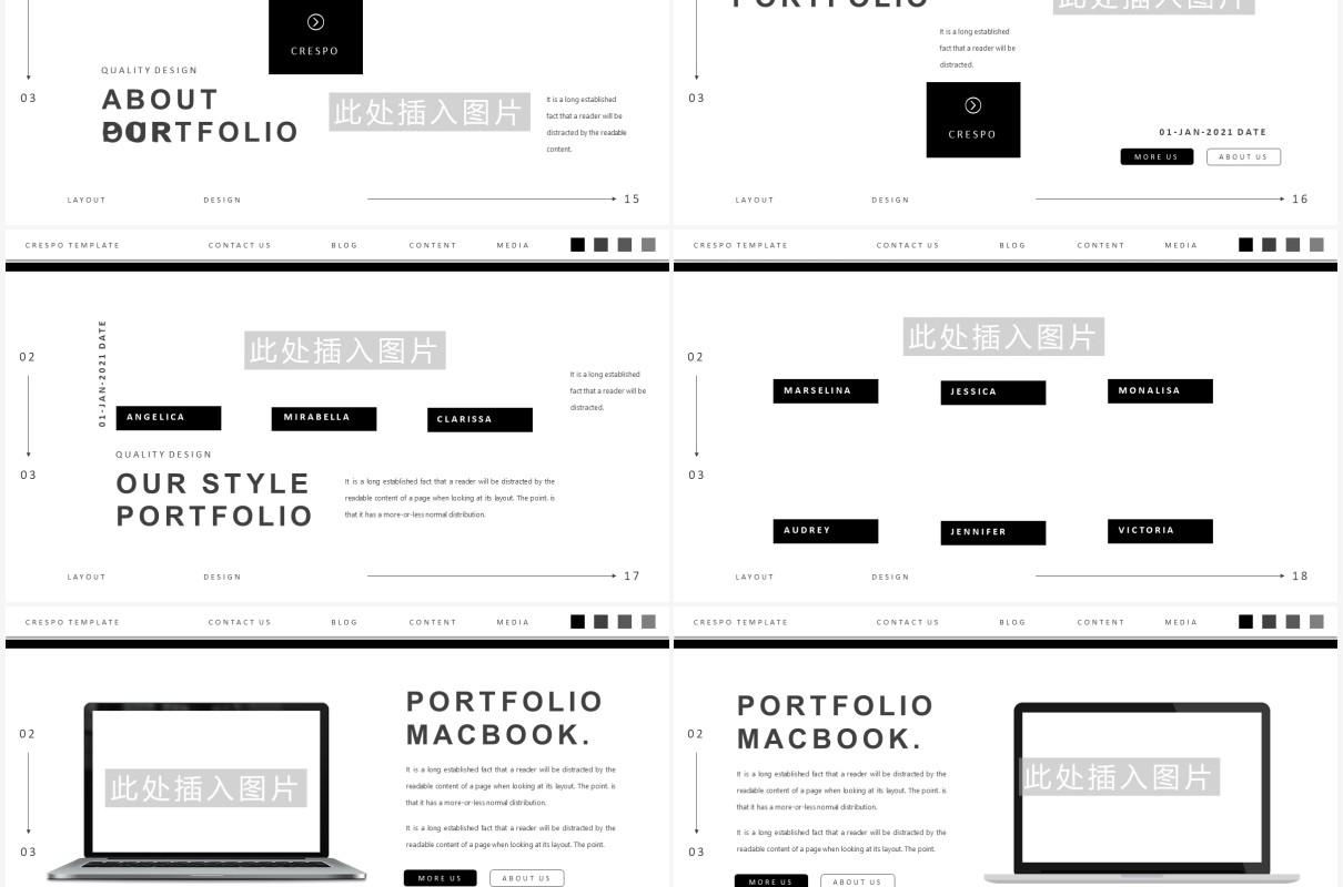 黑白简约简洁个人工作简历报告PPT模板Crespo Powerpoint Template