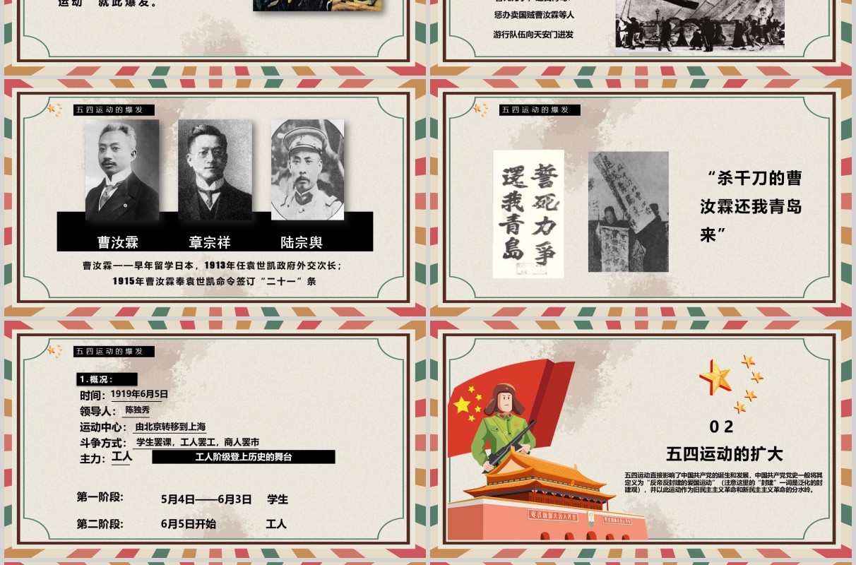 复古纪念五四运动历史介绍课件五四青年节PPT模板