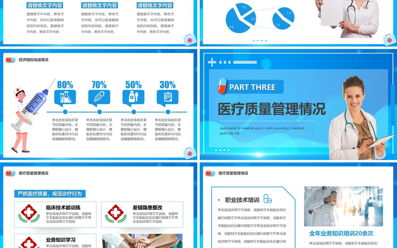 蓝色简约风医疗工作总结PPT通用模板