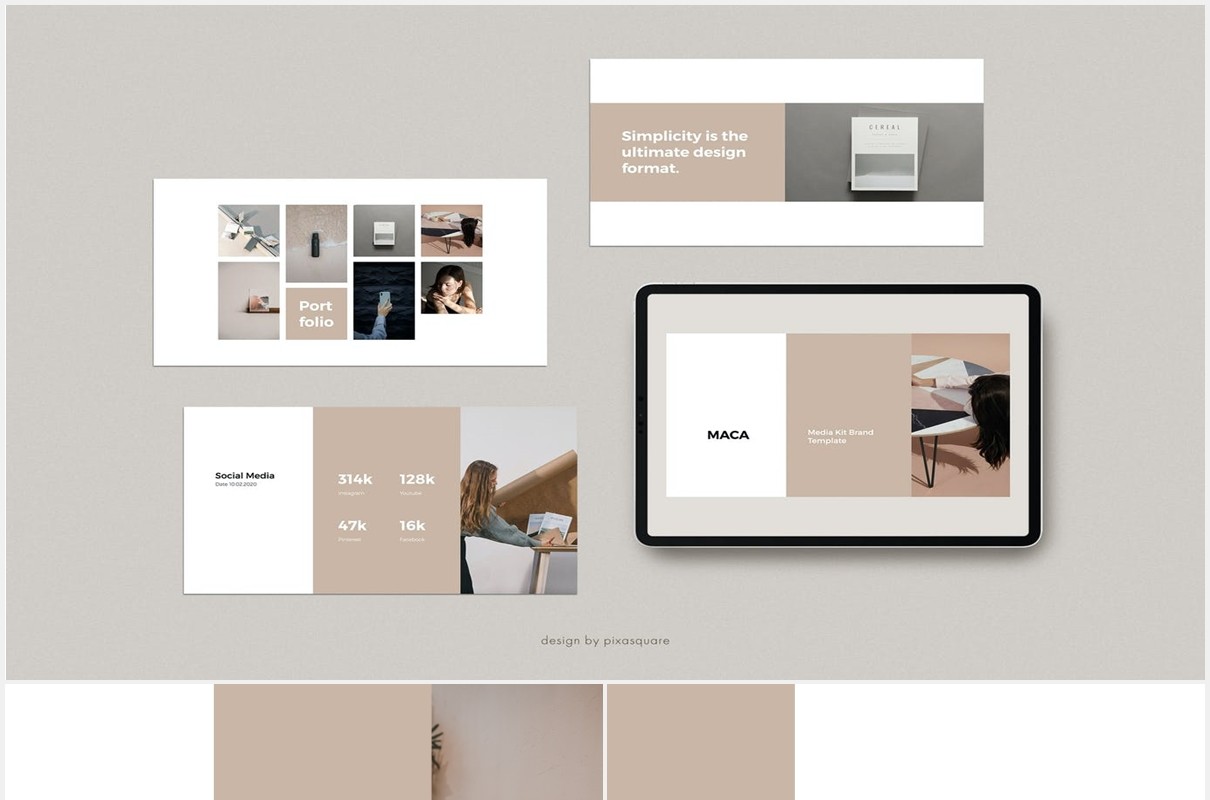 极简简约个人简历图文展示汇报PPT模板MACA - Powerpoint Media Kit Branding Template