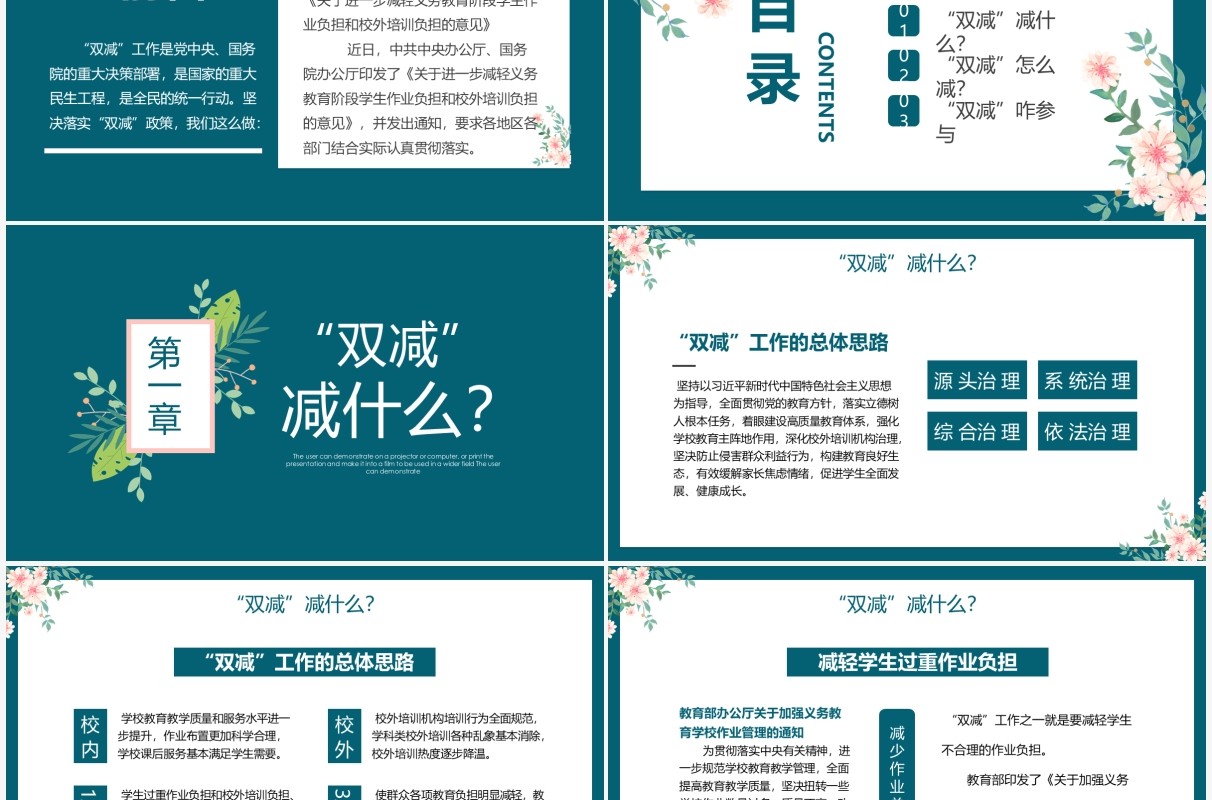 绿色花卉双减我们怎么做PPT模板