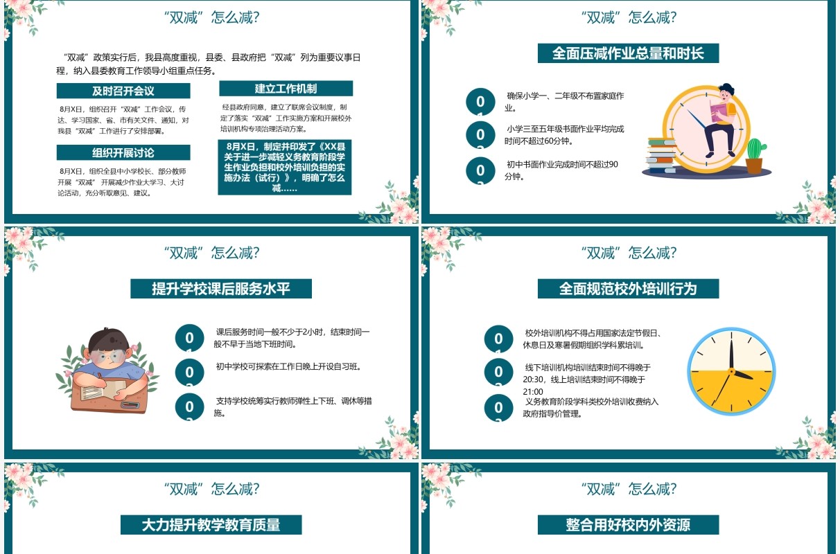绿色花卉双减我们怎么做PPT模板