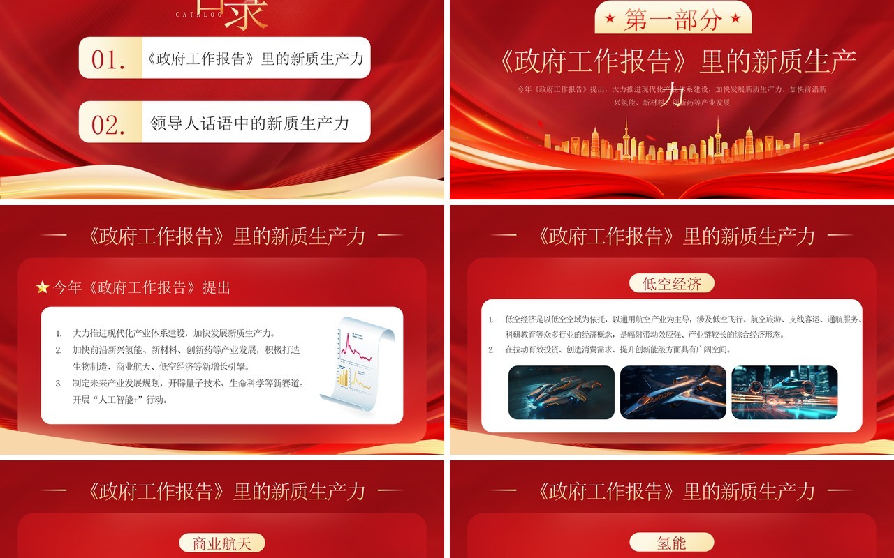 红色政府工作报告中的新质生产力PPT模板