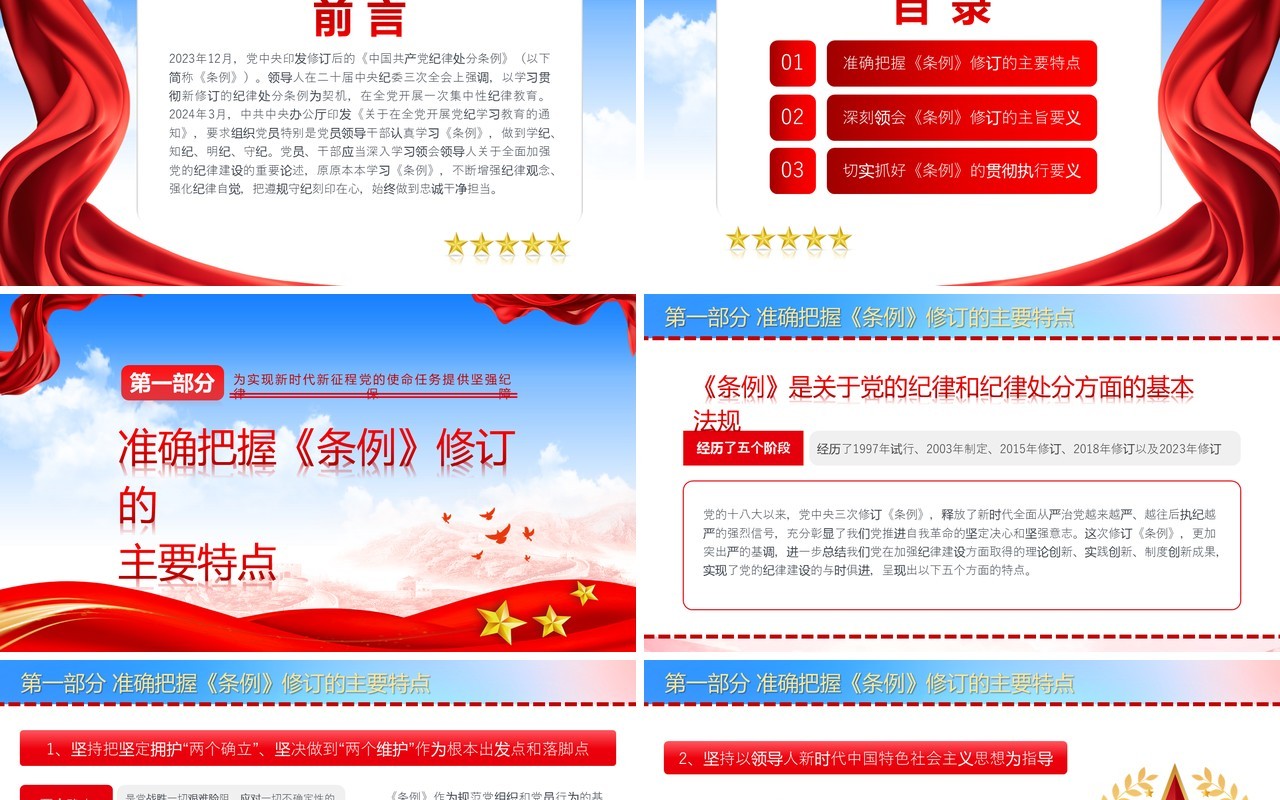 蓝色党政风学条例明党纪守纪律PPT模板