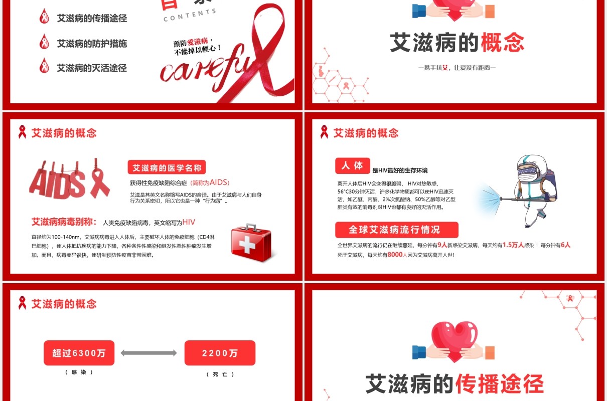 红色简约风世界艾滋病日健康讲座课件PPT模板