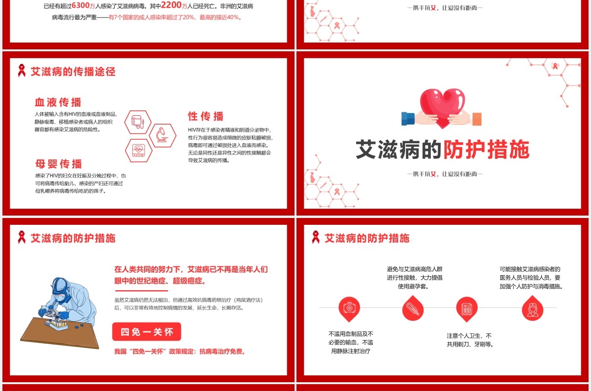 红色简约风世界艾滋病日健康讲座课件PPT模板