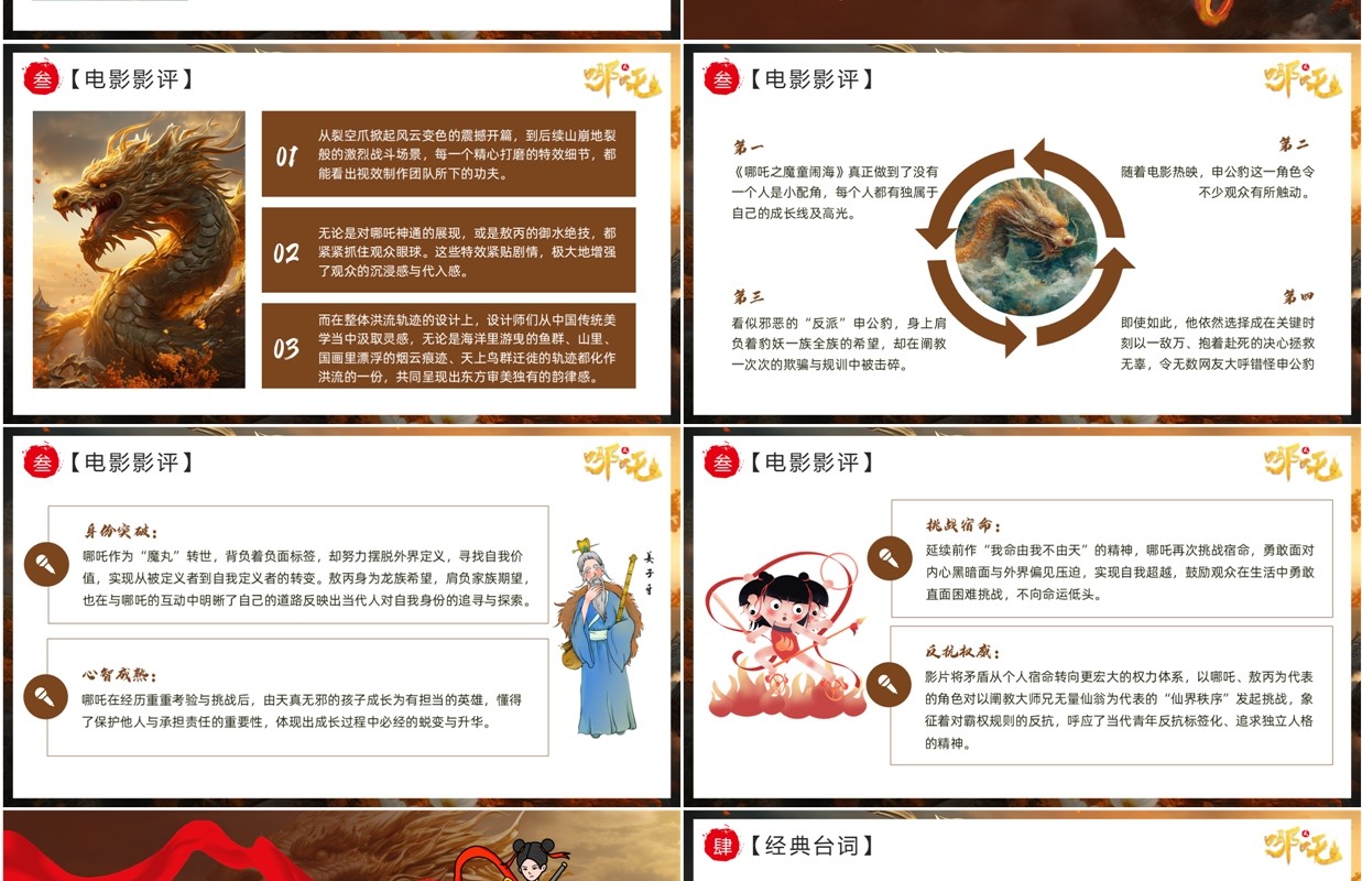 棕色插画风哪吒之魔童闹海PPT模板