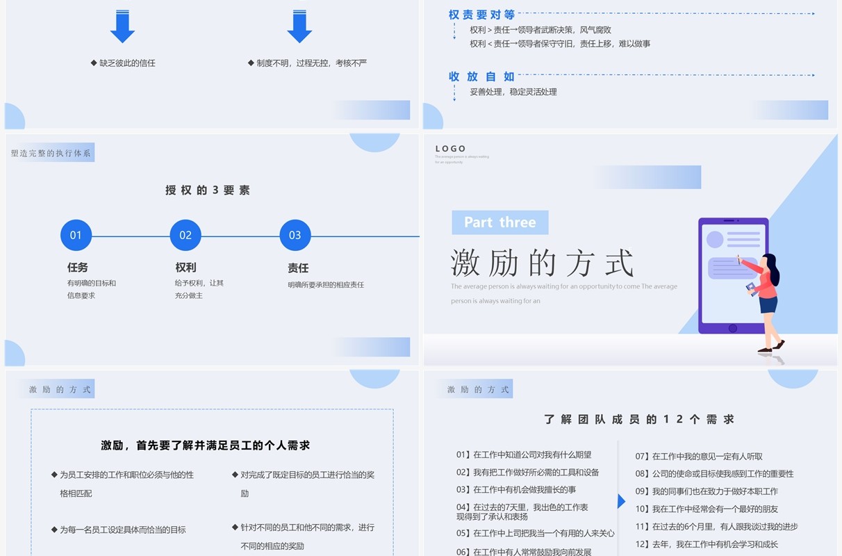 蓝色插画扁平化如何管理好一个团队PPT模板