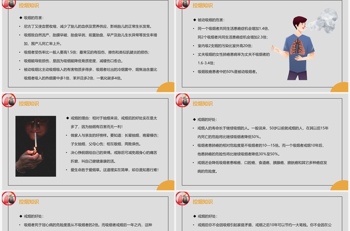灰色控烟知识讲座PPT模板
