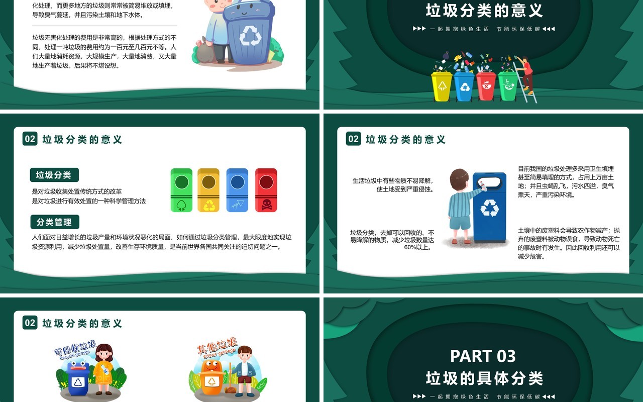 剪纸风绿色垃圾分类全民行动环保低碳爱护环境课件PPT模板