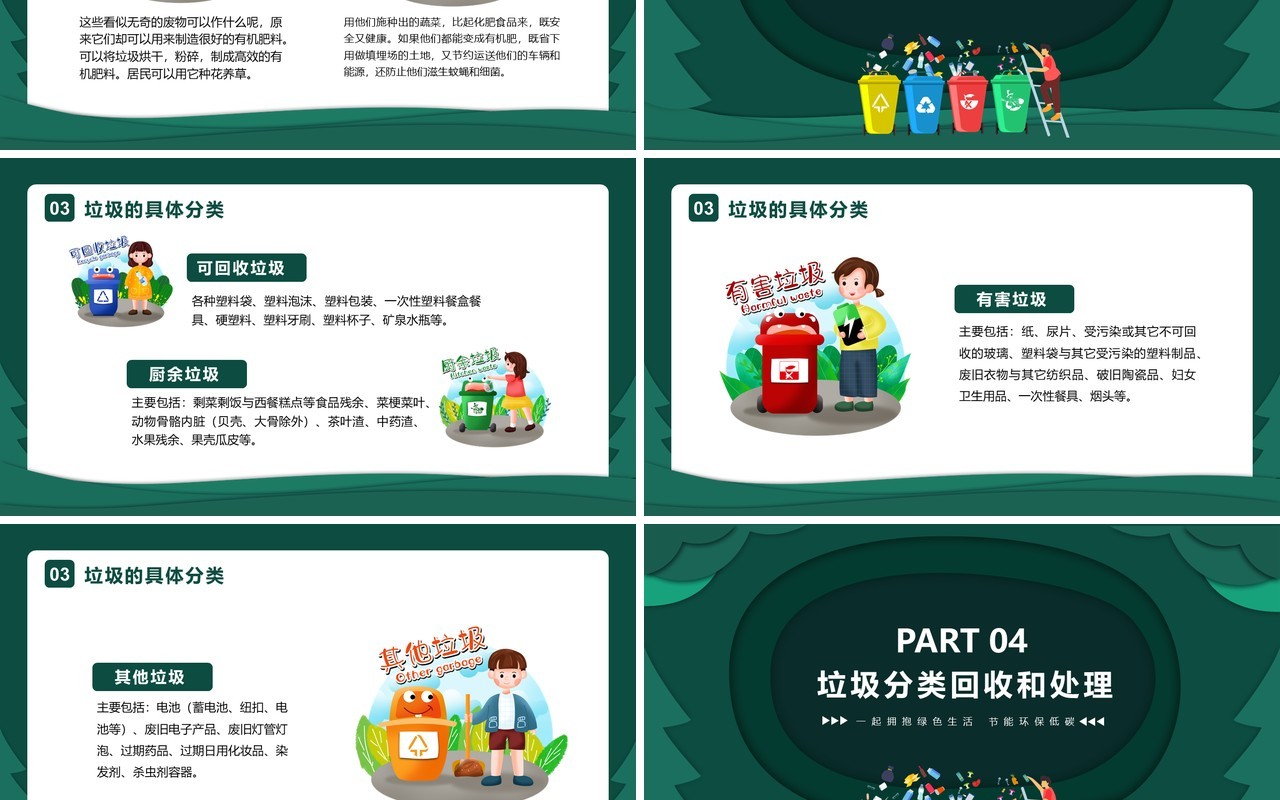 剪纸风绿色垃圾分类全民行动环保低碳爱护环境课件PPT模板