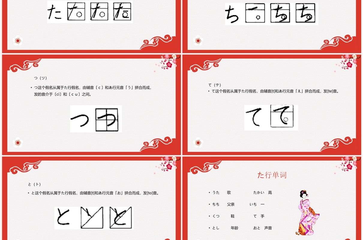 红色日语入门教程日语教学PPT模板
