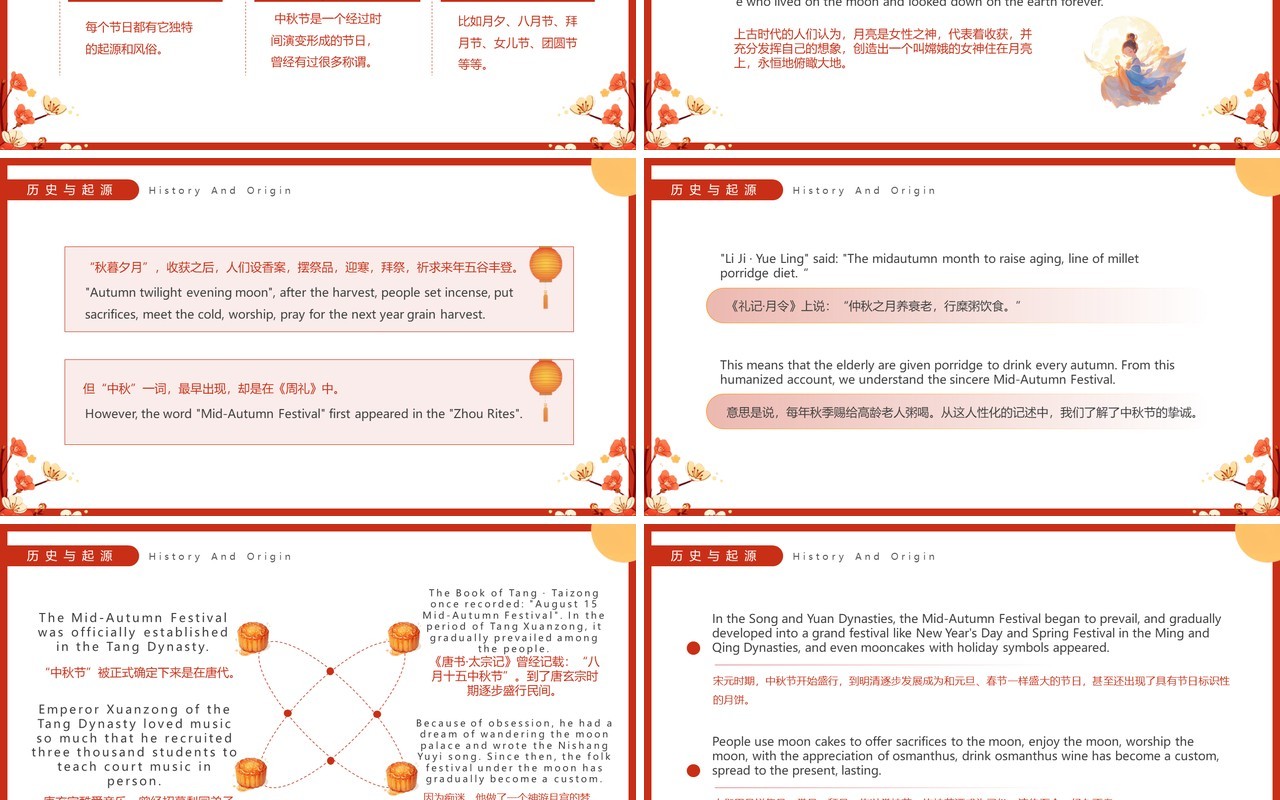 红色插画风中秋最美是团圆中秋节英文介绍PPT模板