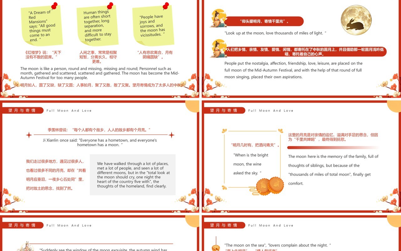 红色插画风中秋最美是团圆中秋节英文介绍PPT模板