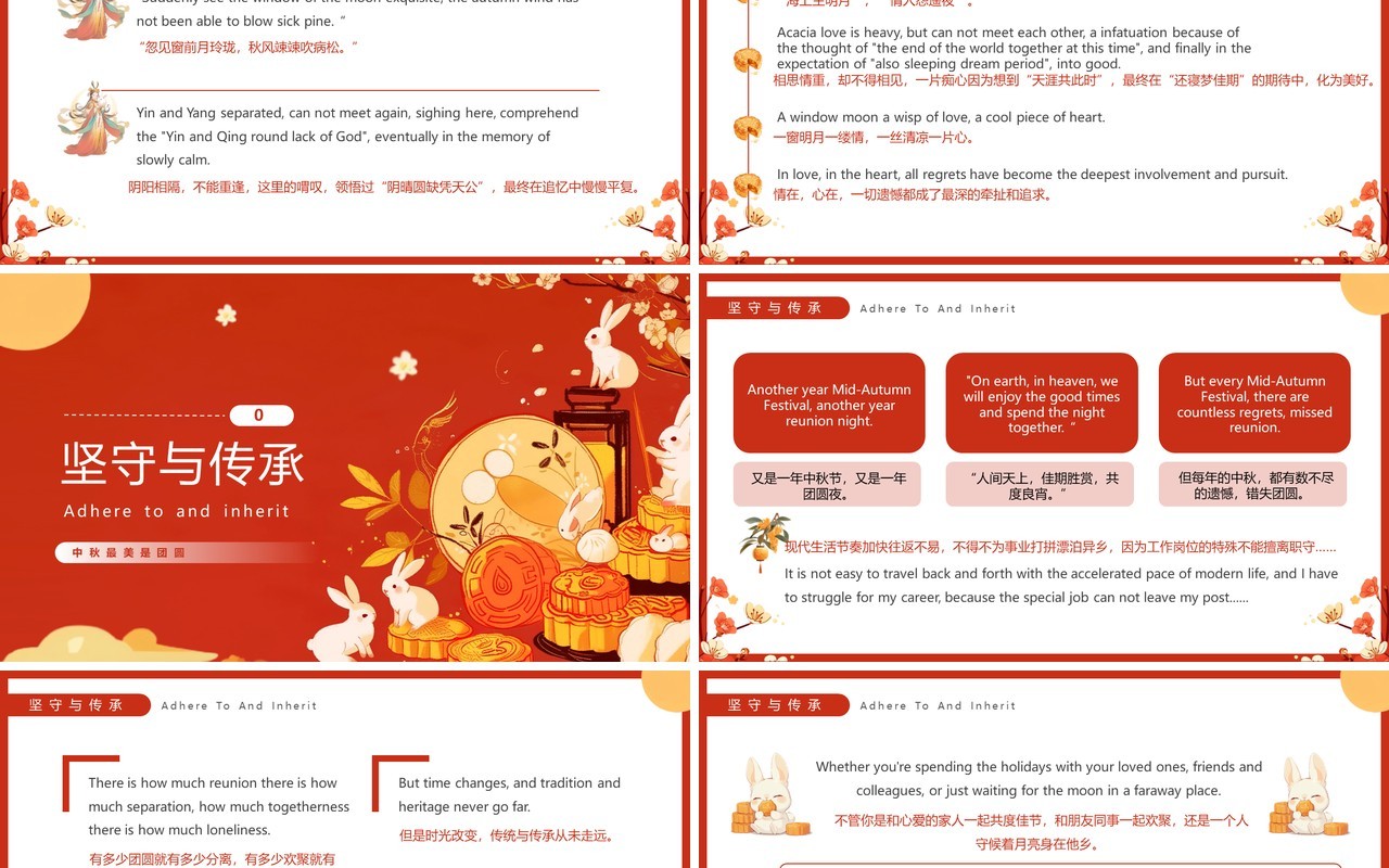 红色插画风中秋最美是团圆中秋节英文介绍PPT模板