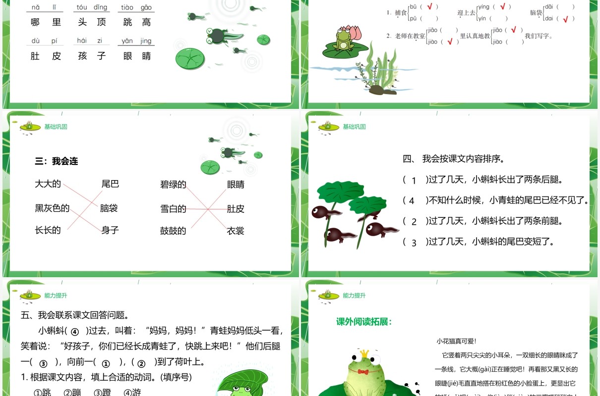 绿色部编版二年级语文上册小蝌蚪找妈妈课件PPT模板