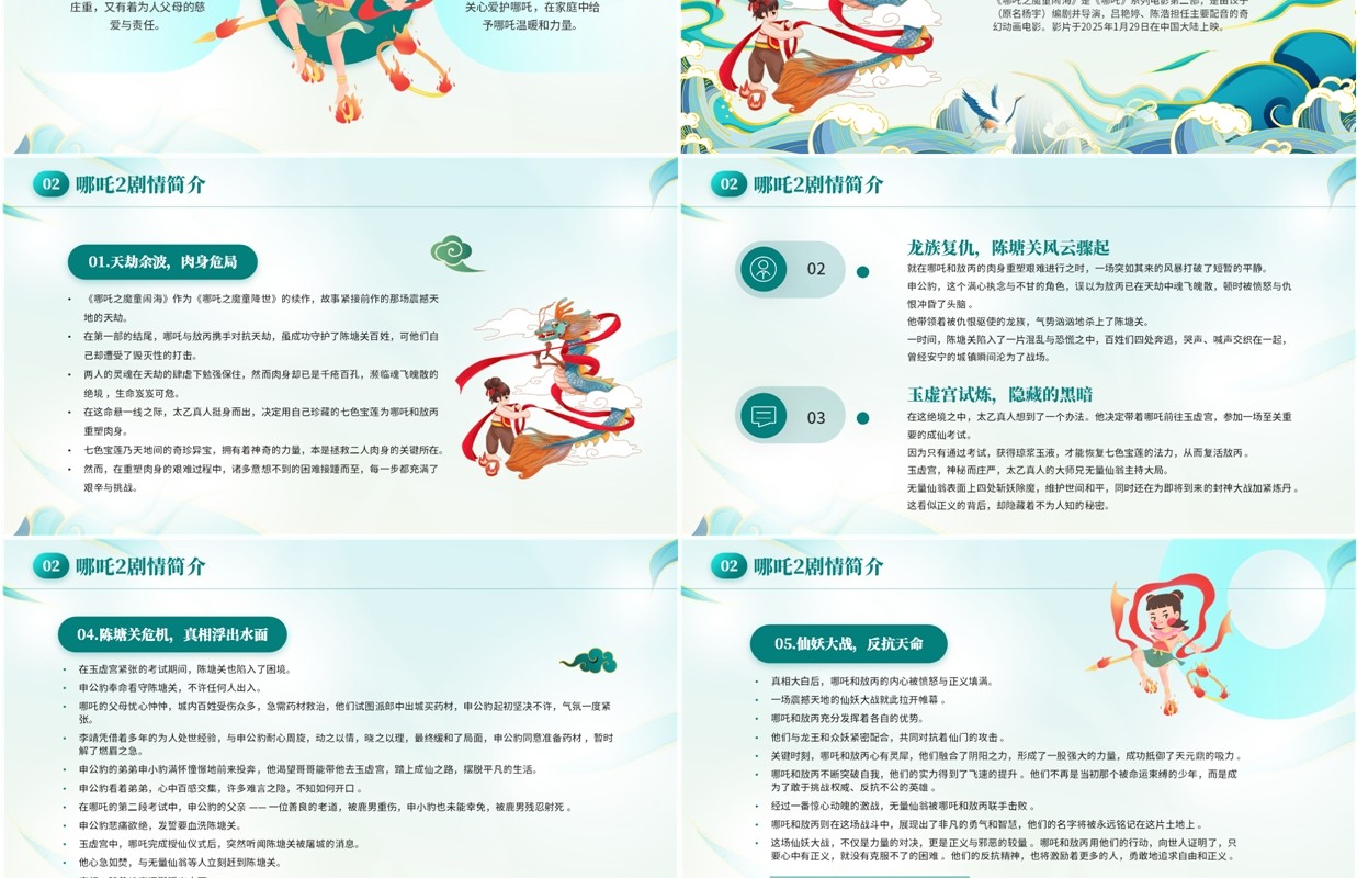 绿色国潮风哪吒之魔童闹海电影解读PPT模板