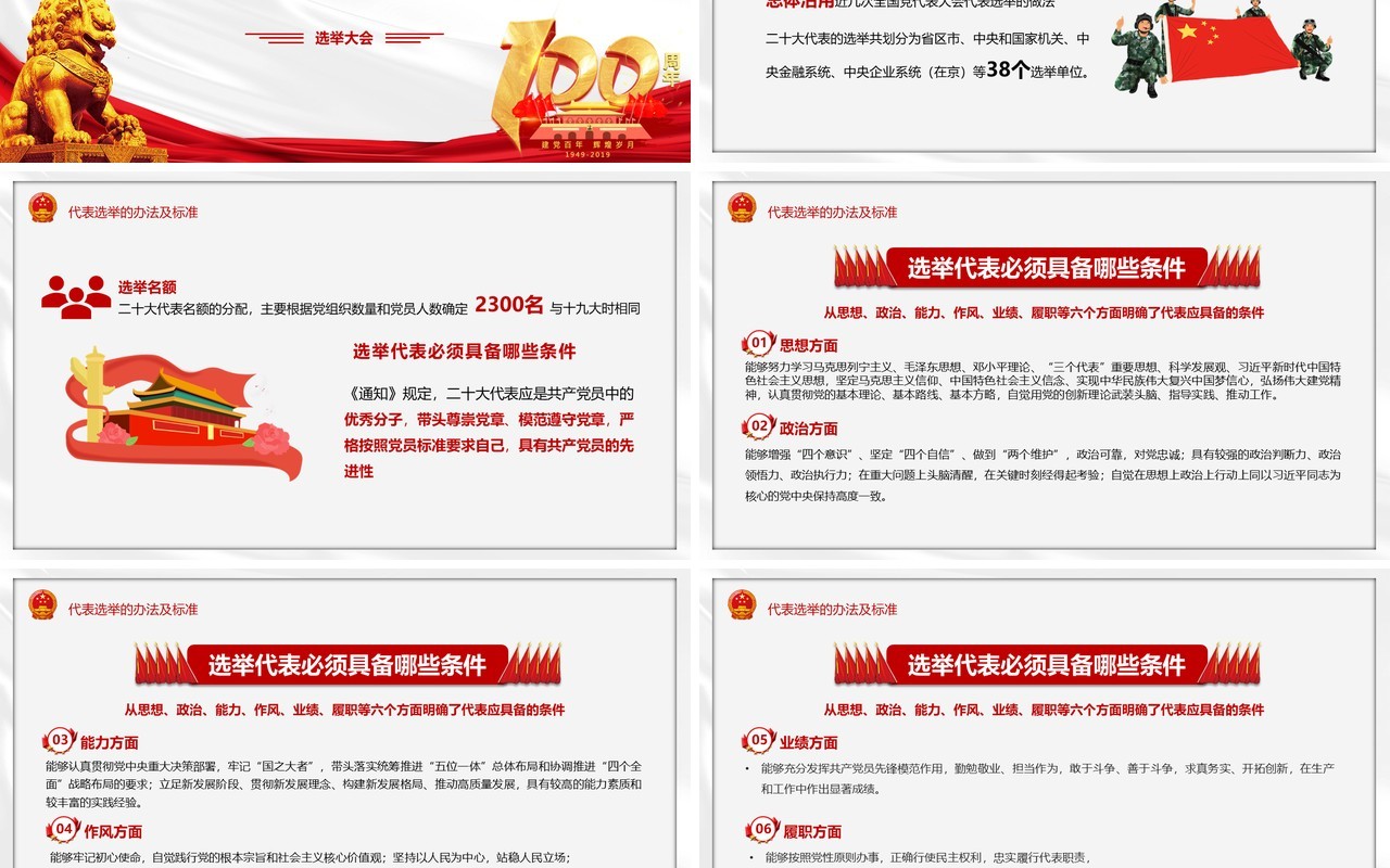 红色简约中国共产党二十大代表选举会PPT模板