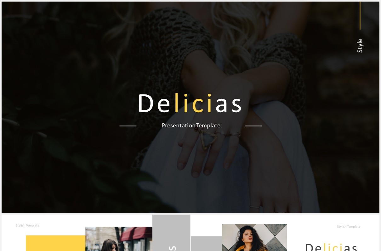 时尚黄色图片排版国外PPT模板Delicias Powerpoint Template